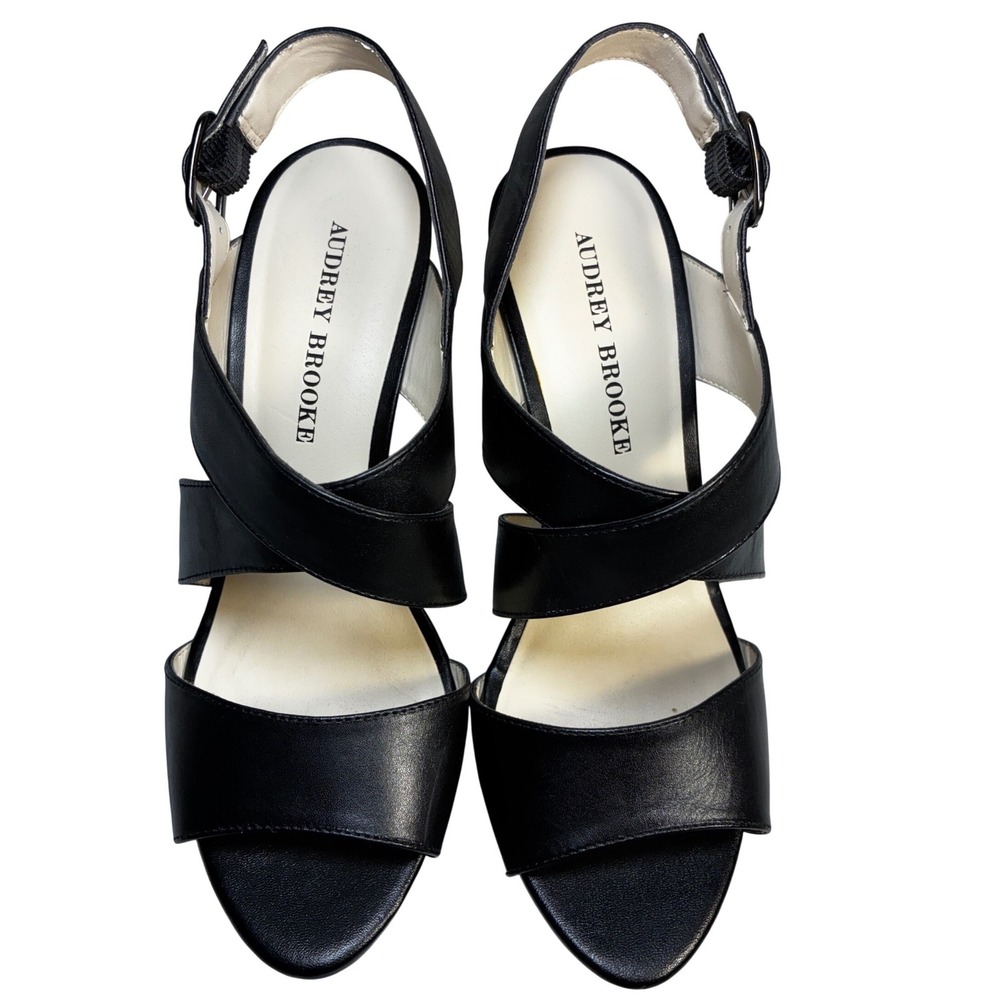 Audrey Brooke black slingback, cross-strap, peeptoe heels Size 7
